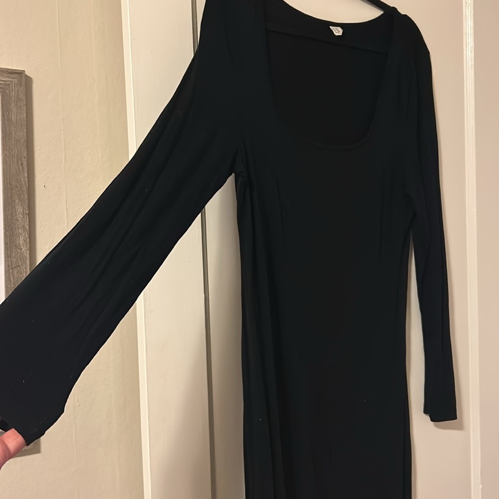 Black long, sleeved, maxi dress